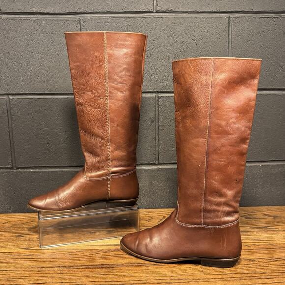 70s Vintage Nine West Brown Leather Pull On Campus Riding Boots Women’s 8.5 - Picture 1 of 8